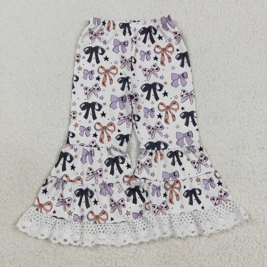 P0783 Baby Girls Ghosts Bows Halloween Lace Bell Bottom Pant