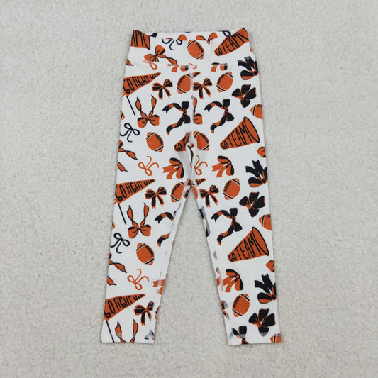 P0847 Baby Girls Black Orange Bows Footballs Go Team Yoga Active Leggings Pants
