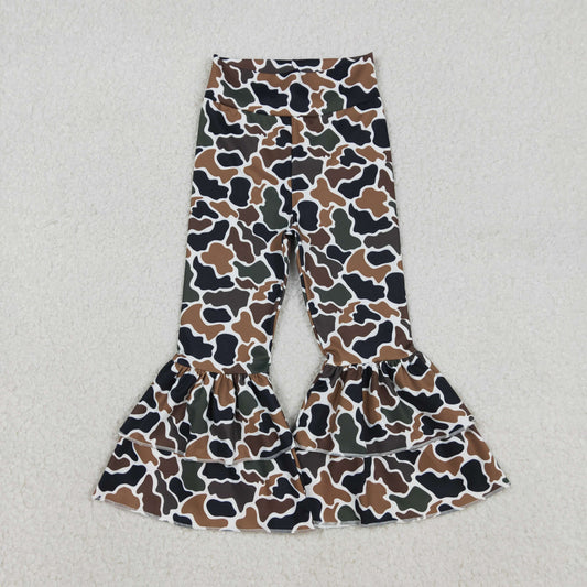 P0887 Baby Girls Southern Dark Brown Camo Yoga Active Double Bell Bottom Pants