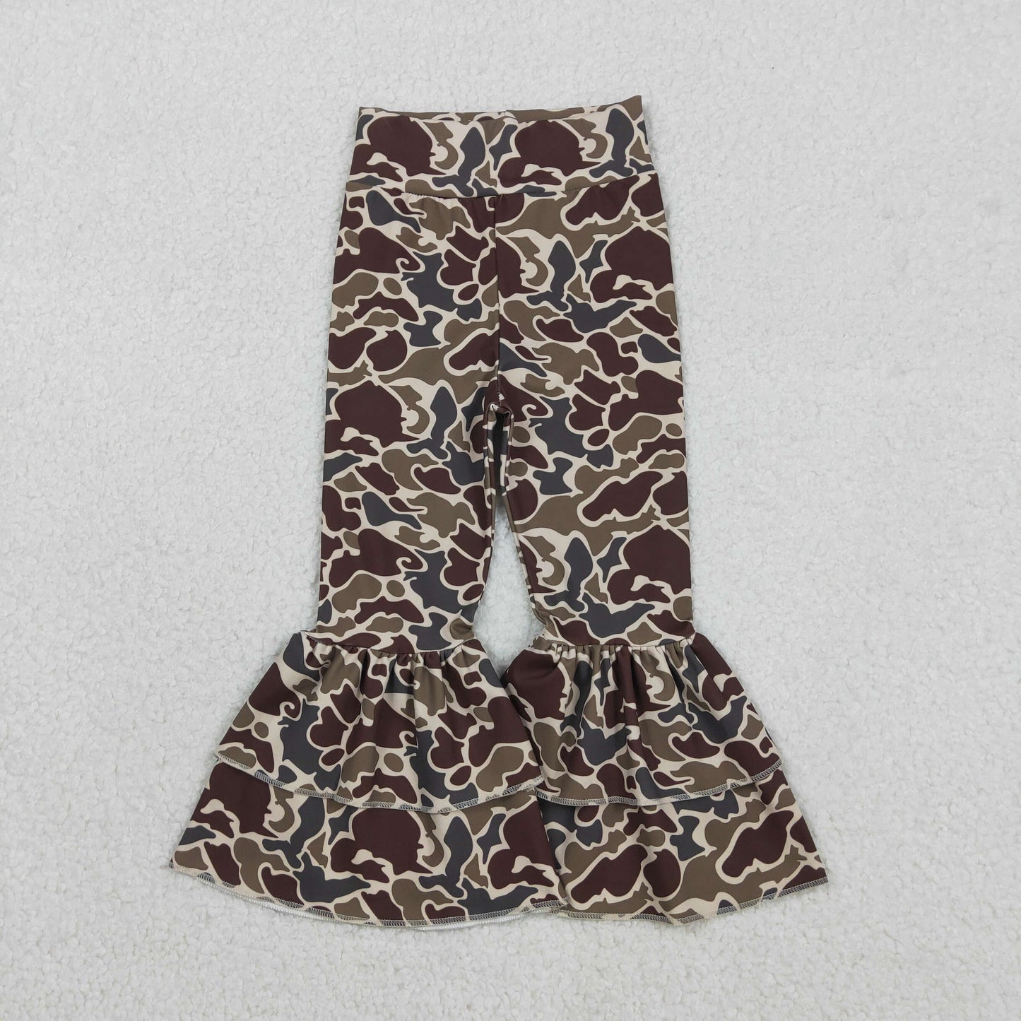 P0888 Baby Girls Southern Dark Khaki Camo Yoga Active Double Bell Bottom Pants
