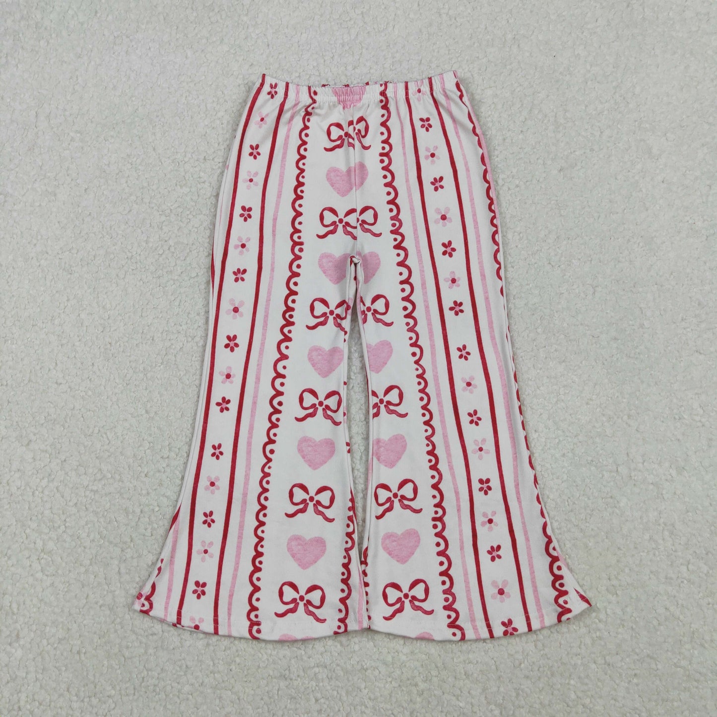Sibling Baby Girls Bows Hearts Valentine Flare Pants Bottom