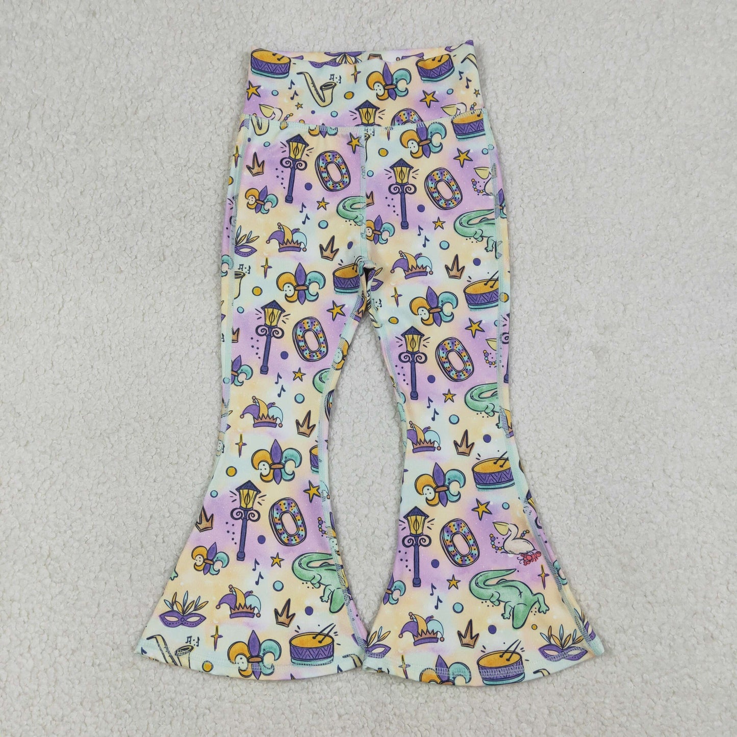 P0938 Baby Girls Mardigras Anchors Crowns Yoga Active Bell Bottom Pants