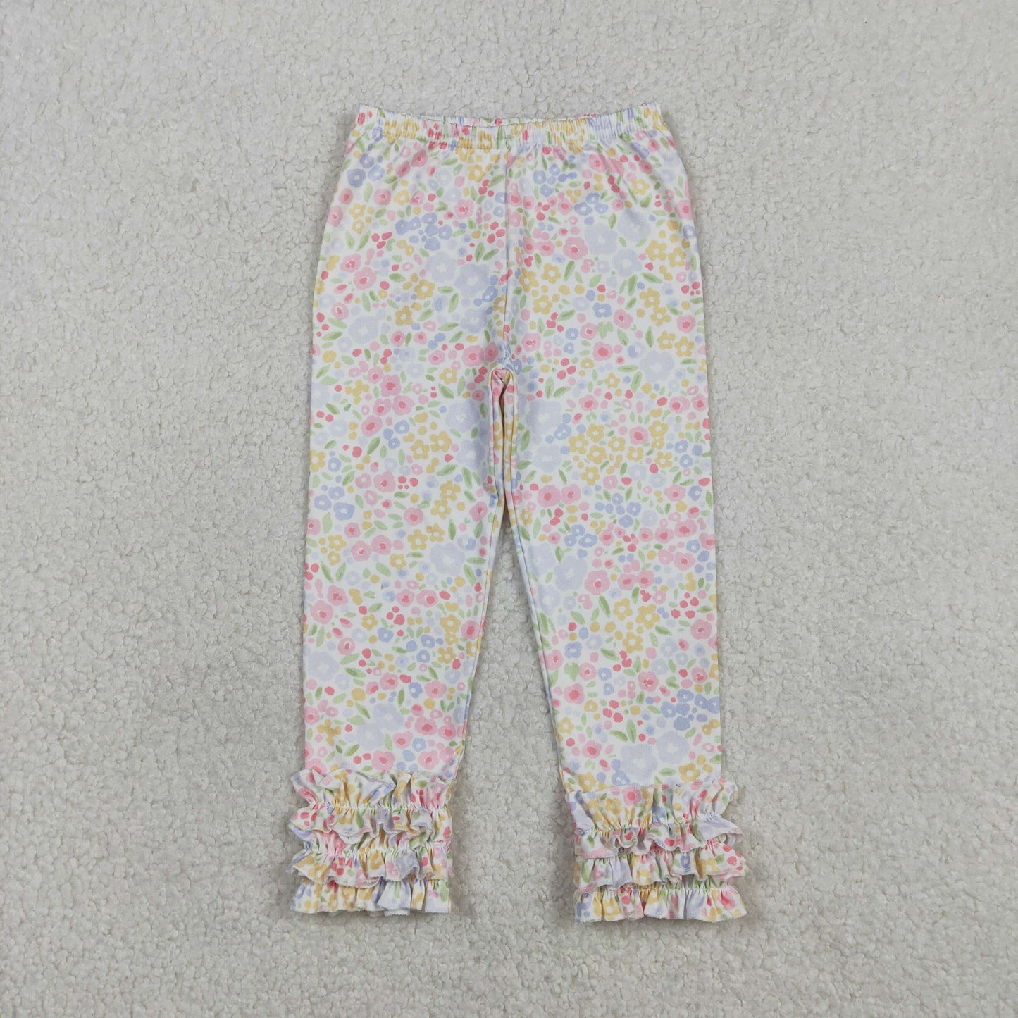 P1005 Baby Girls Colorful Flowers Ruffle Legging Pants Bottom