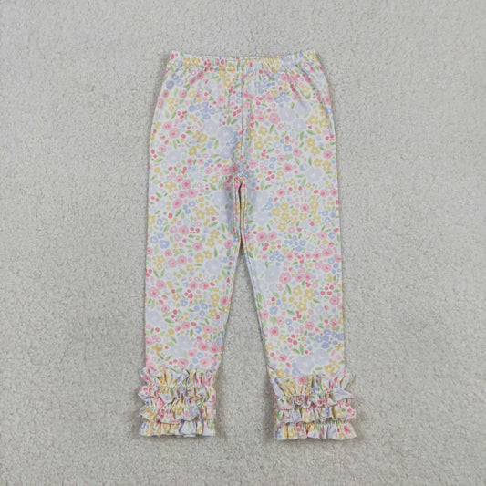 P1005 Baby Girls Colorful Flowers Ruffle Legging Pants Bottom