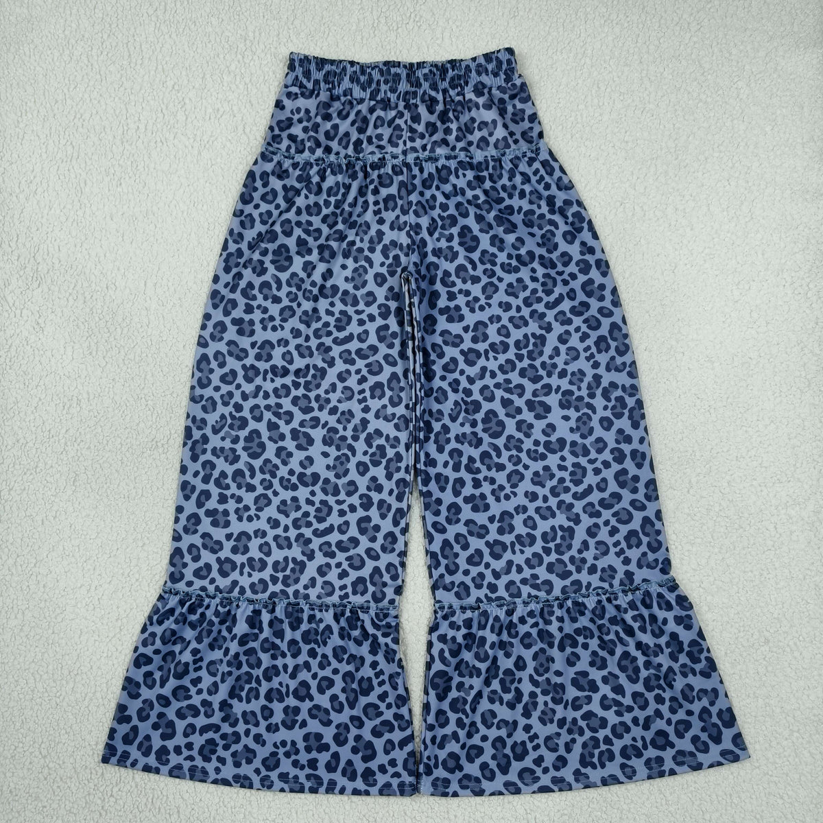 Mama and Me Girls Blue Grey Leopard Yoga Active Flare Ruffle Pants Bottom