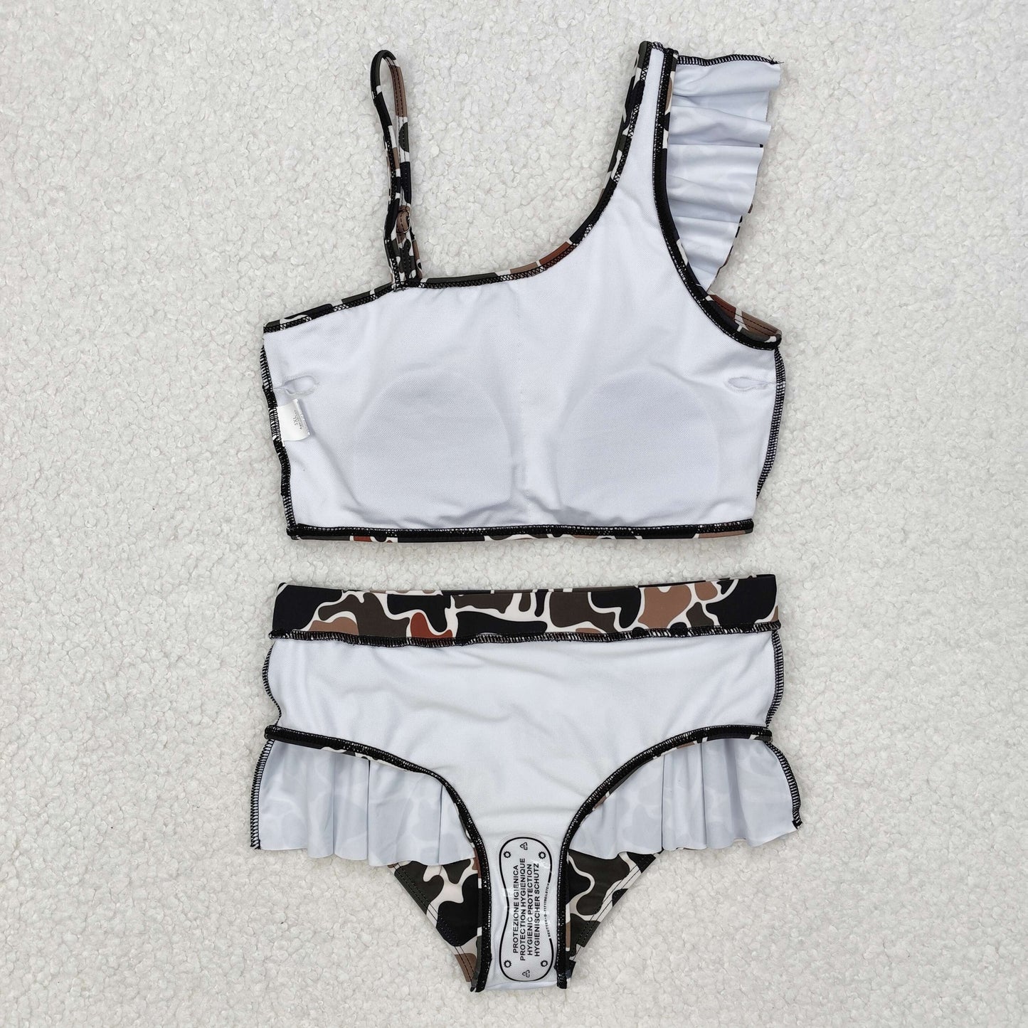 Sibling Baby Girls Strap Western Camo Print Ruffle Swimsuits