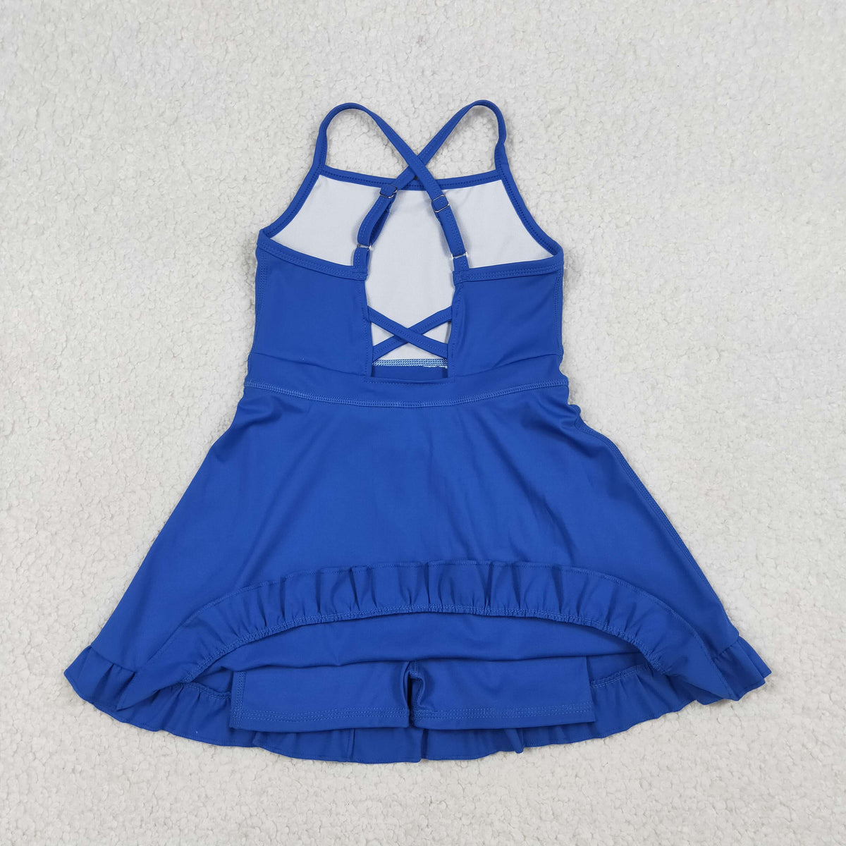 S0551 Baby Girls Hot Blue Strap Yoga Active Short Ruffle Knee Length Dress