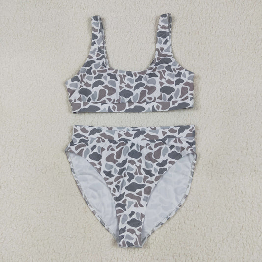 S0558 Adult Women Southern Light Grey Camo Bra Top Bummies Short Swimsuits