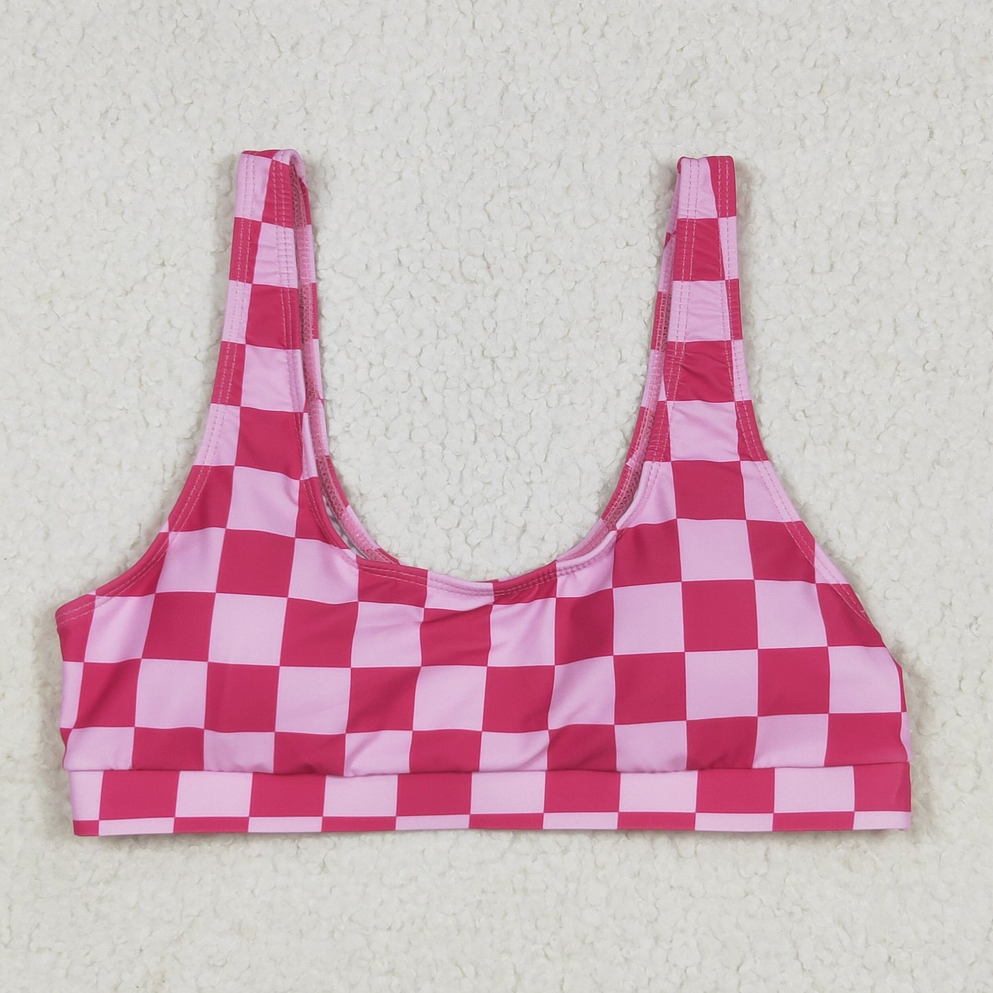 S0560 Adult Women Pink Checked Swimming Bra Tops