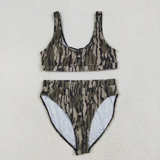 S0562 Adult Women Southern Olive Camo Bra Top Bummies Short Swimsuits