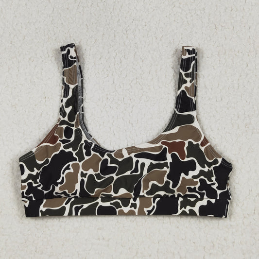 S0566 Adult Women Southern Dark Brown Camo Swimming Bra Tops