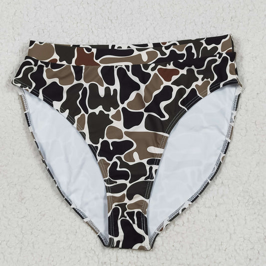 S0567 Adult Women Southern Dark Brown Camo Swimming Bummies Shorts Bottom