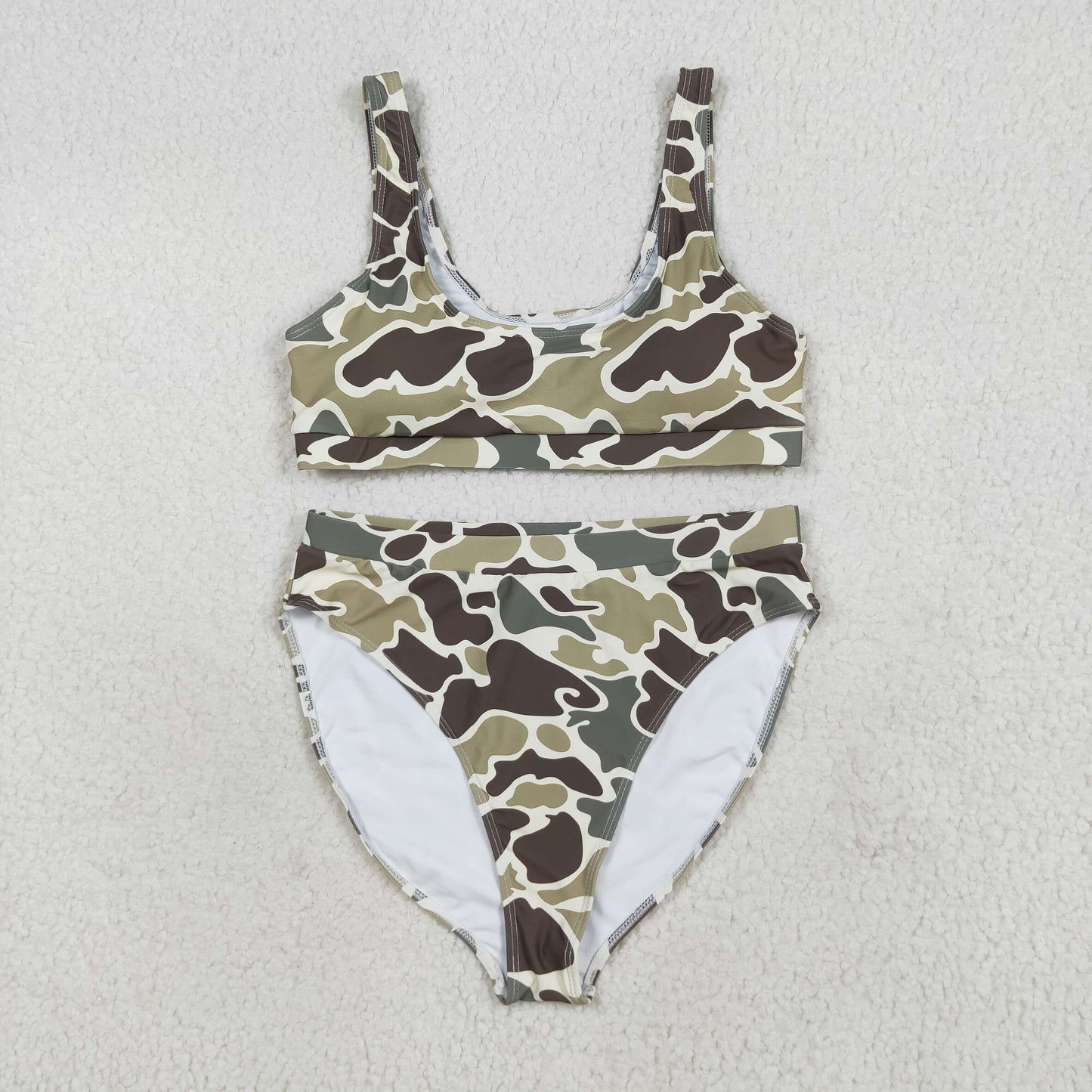 S0569 Adult Women Southern Green Camo Bra Top Bummies Short Swimsuits