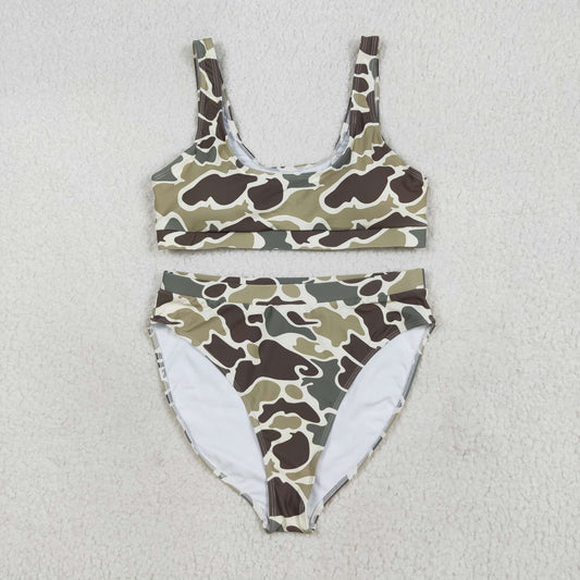 S0569 Adult Women Southern Green Camo Bra Top Bummies Short Swimsuits