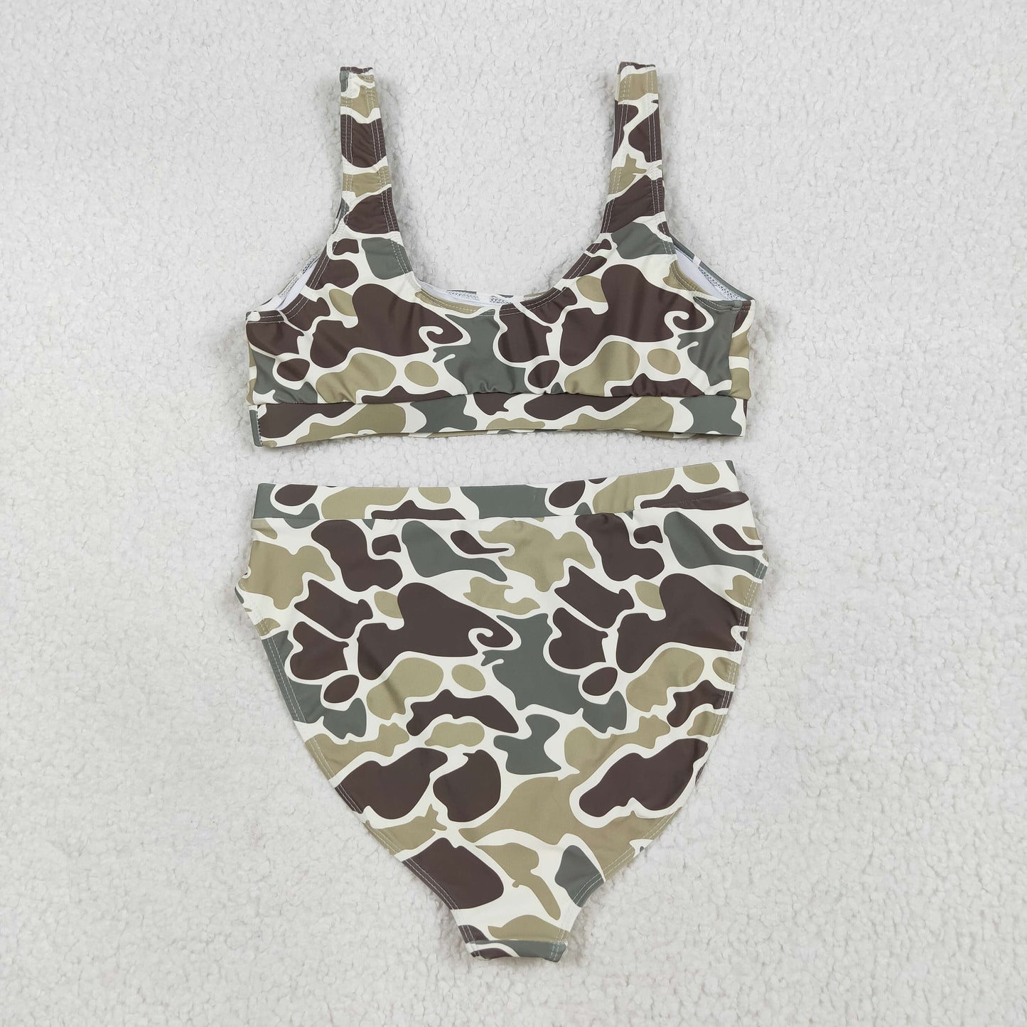 S0569 Adult Women Southern Green Camo Bra Top Bummies Short Swimsuits