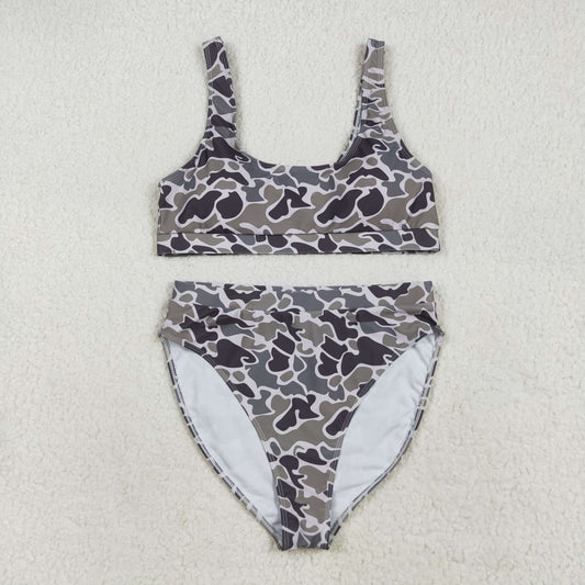 S0572 Adult Women Southern Grey Camo Bra Top Bummies Short Swimsuits