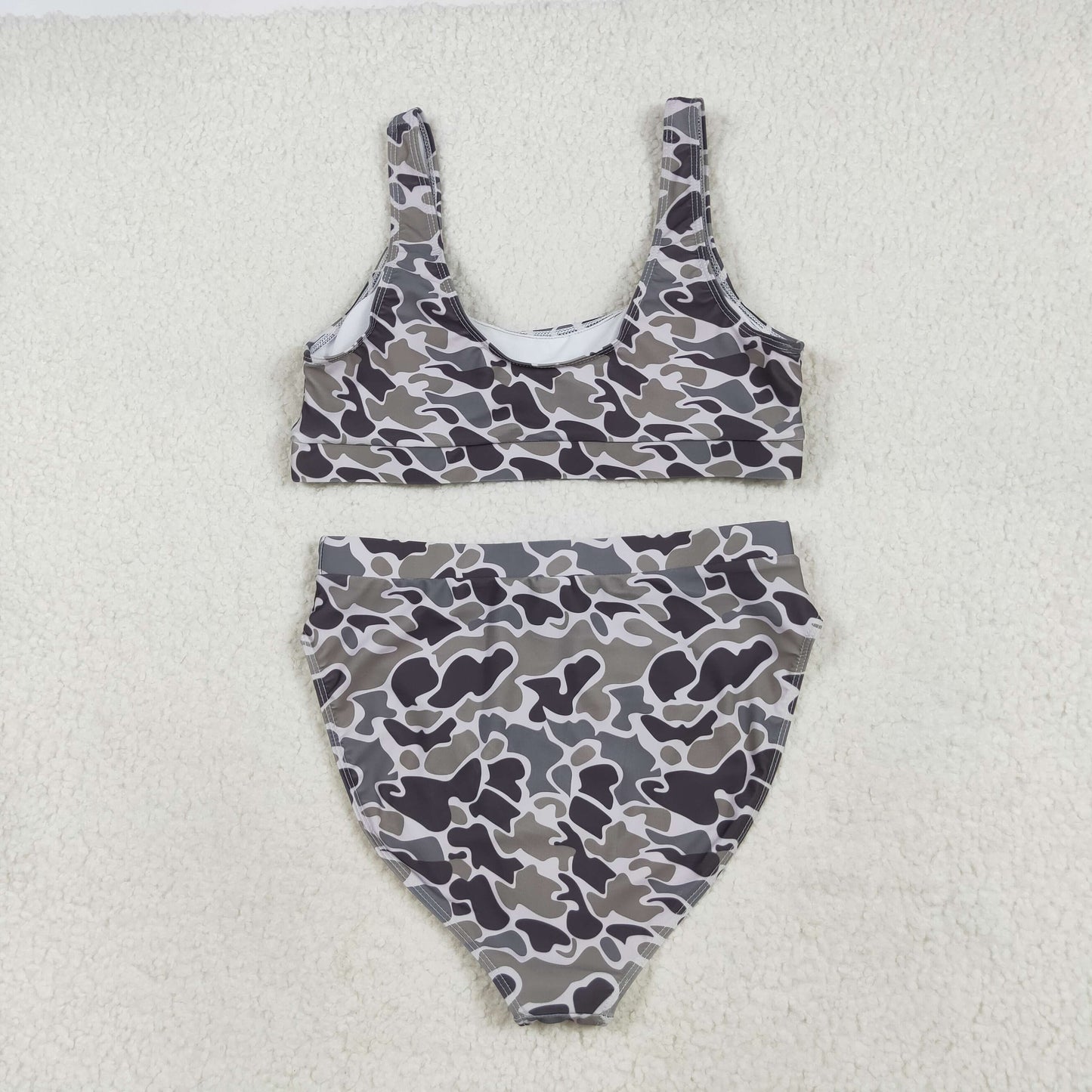 S0572 Adult Women Southern Grey Camo Bra Top Bummies Short Swimsuits