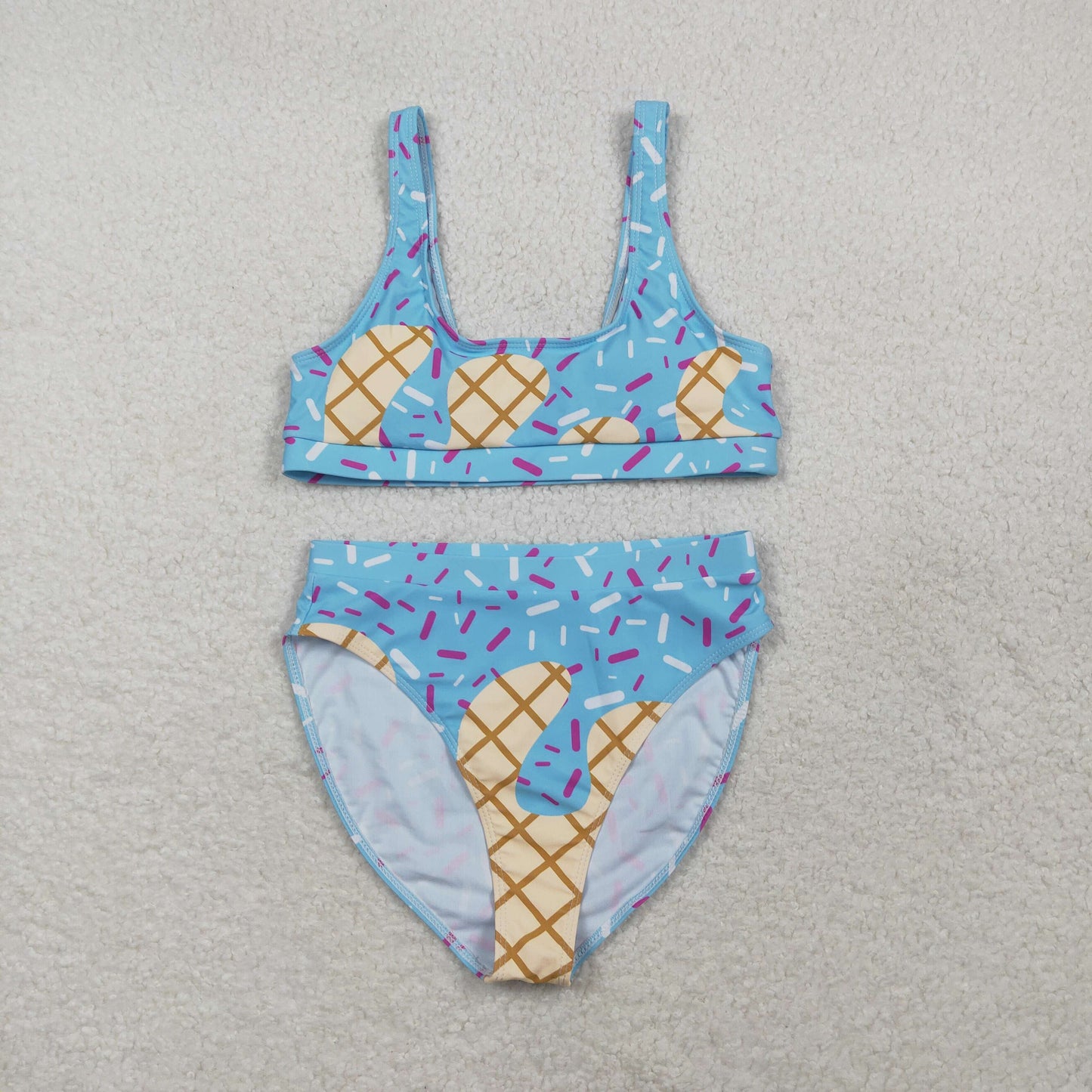 S0577 Adult Women Blue Drip Sprinkles Bra Top Bummies Short Team Swimsuits