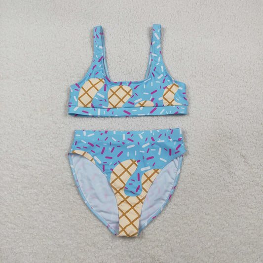 S0577 Adult Women Blue Drip Sprinkles Bra Top Bummies Short Team Swimsuits