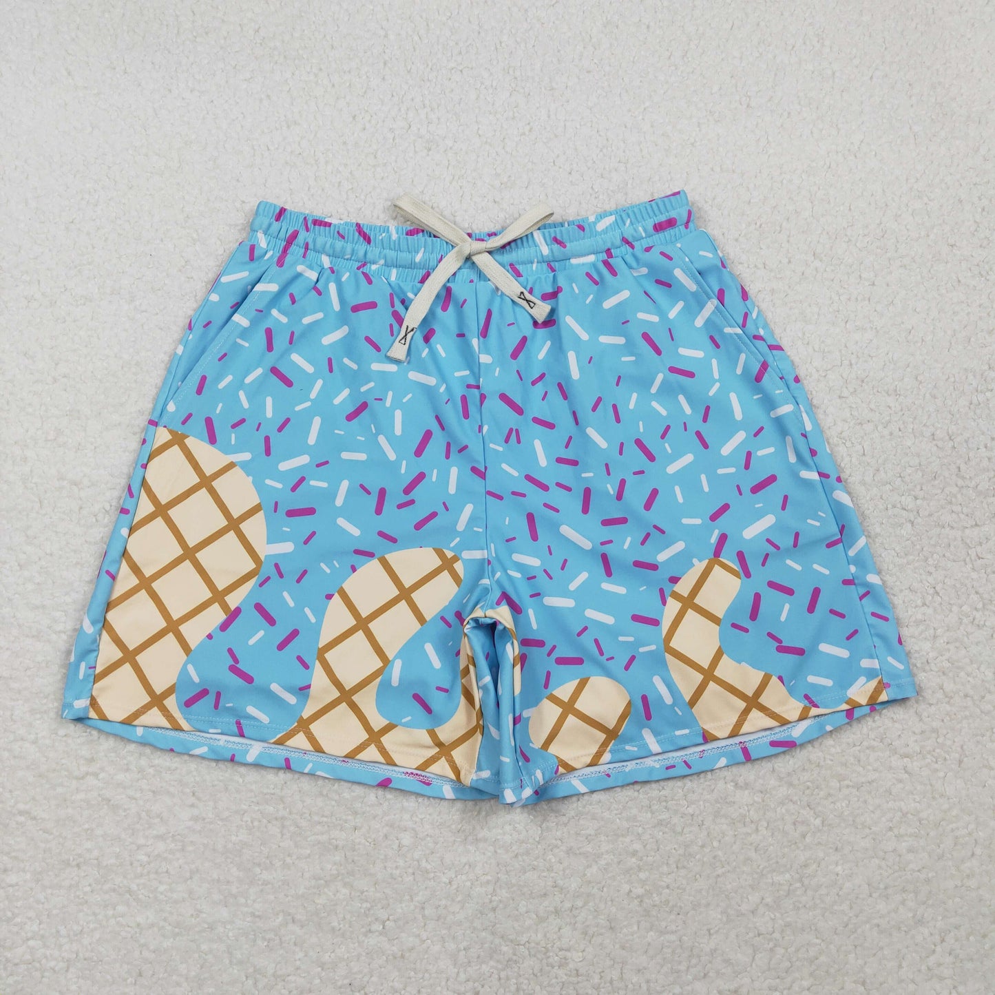 S0578 Adult Men Blue Drip Sprinkles Team Pockets Swimming Trunks Bottom