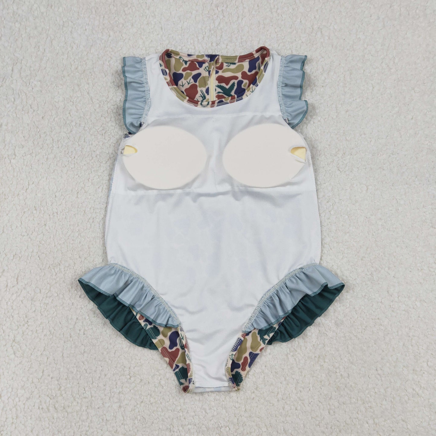 S0598 Baby Girls Sleeveless Southern Hunting Dogs Deer Camo Ruffle Swimsuits
