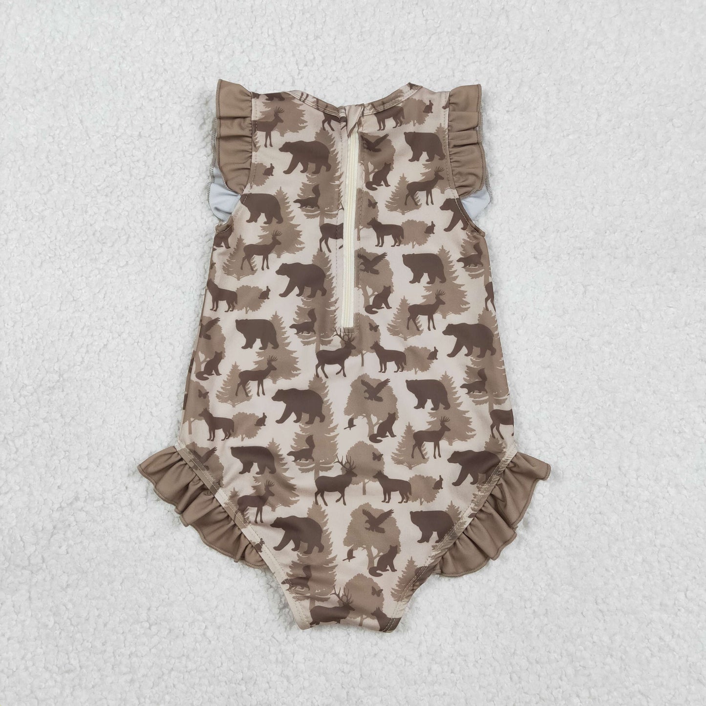 S0599 Baby Girls Sleeveless Southern Hunting Bears Deer Camo Ruffle Swimsuits