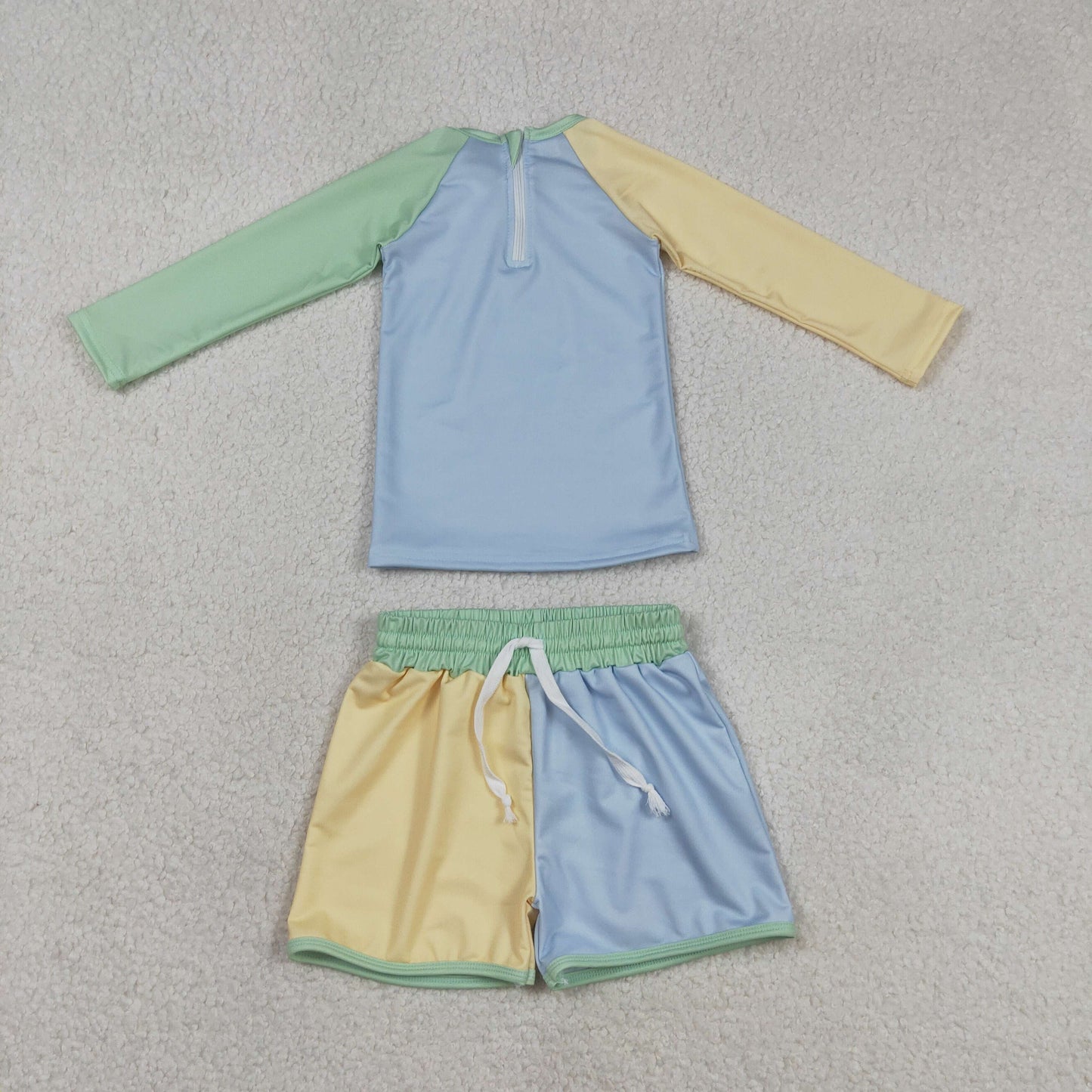Sibling Baby Kids Patchwork Long Sleeve Back Zip Top Bummies Short Swimsuits