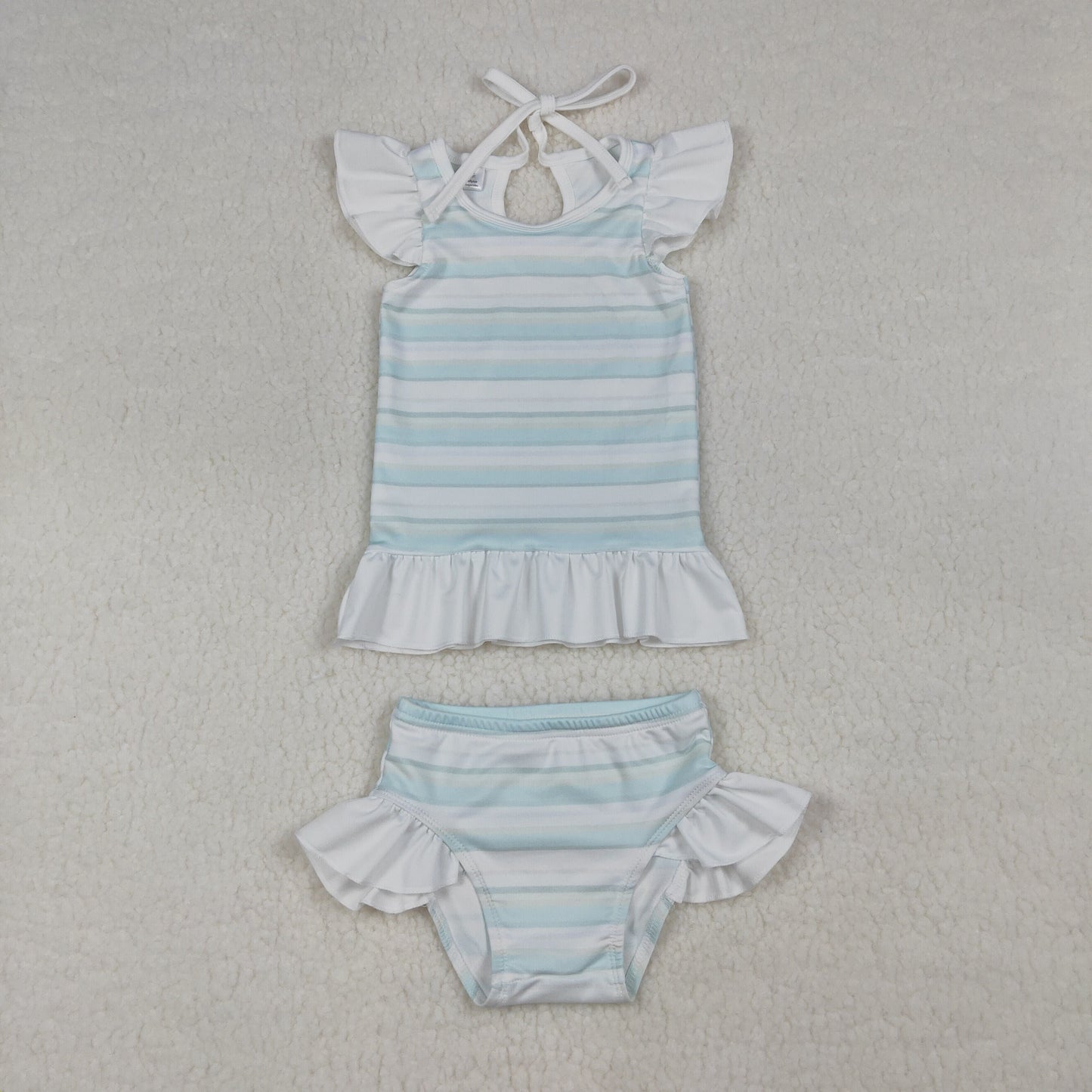 Sibling Baby Boys Light Blue Stripe Long Sleeve Top Short Back Zip Swimsuits