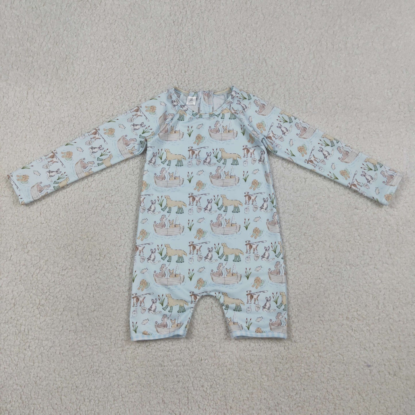Sibling Baby Boys Long Sleeve Dogs Fishing Back Zip Romper Swimsuits