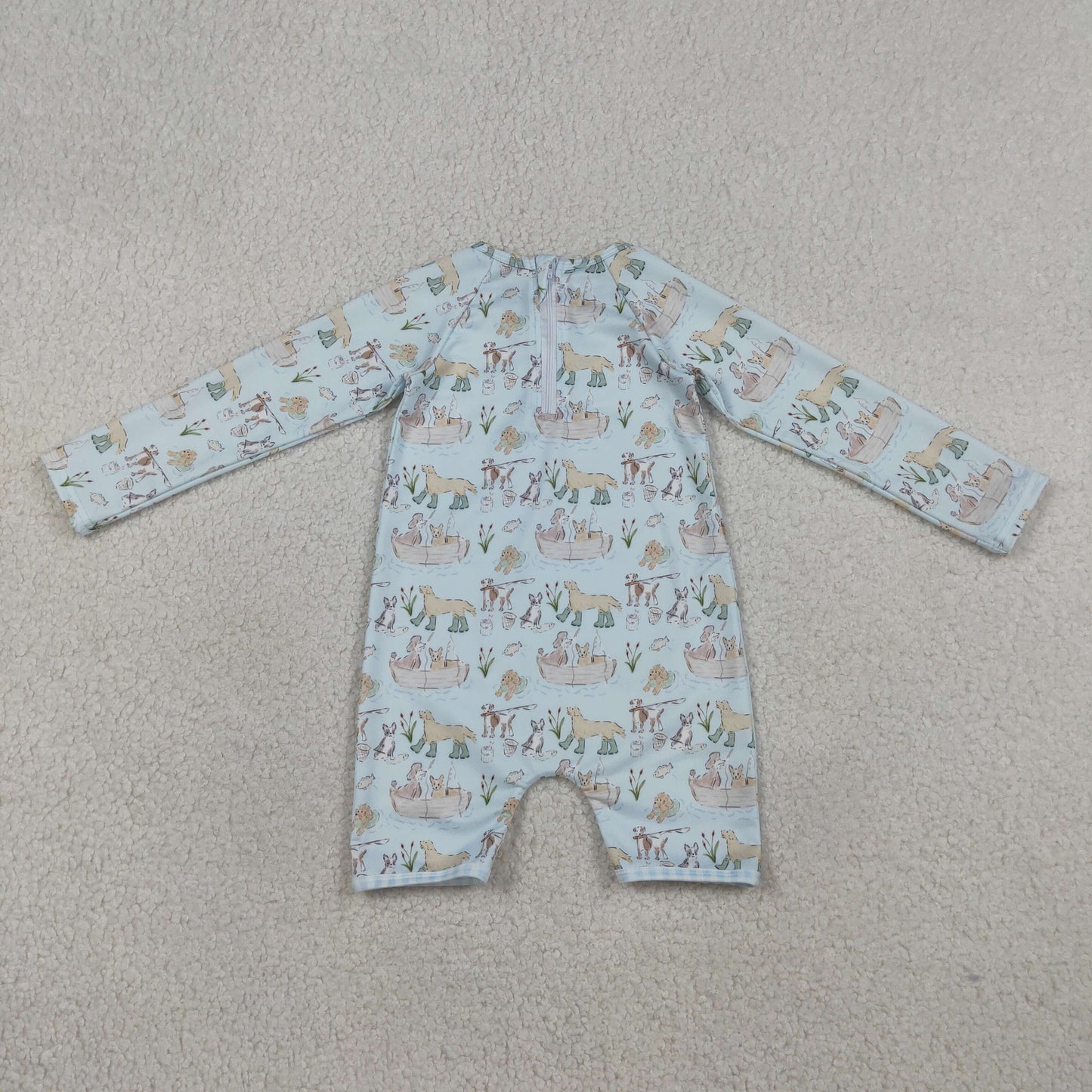 Sibling Baby Boys Long Sleeve Dogs Fishing Back Zip Romper Swimsuits