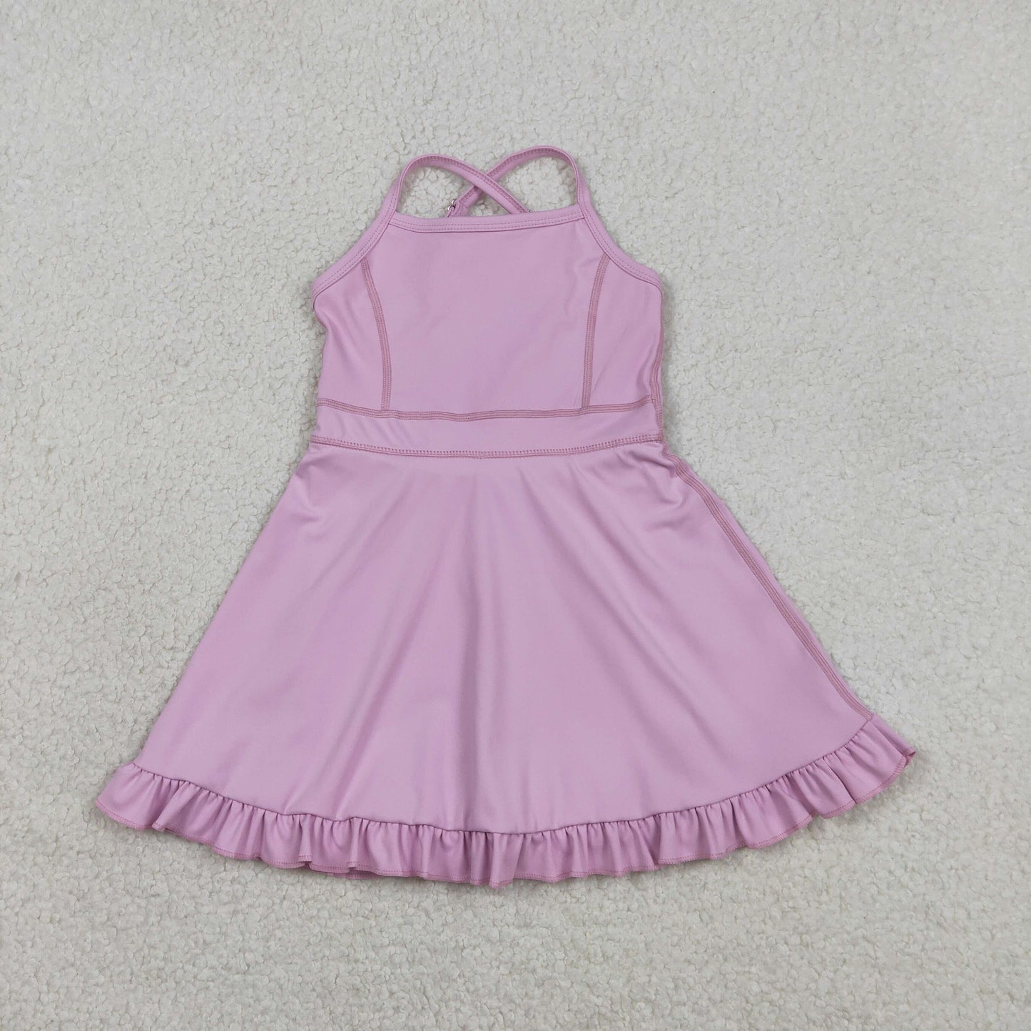 S0712 Baby Girls Pink Strap Yoga Active Shorts Knee Length Dresses