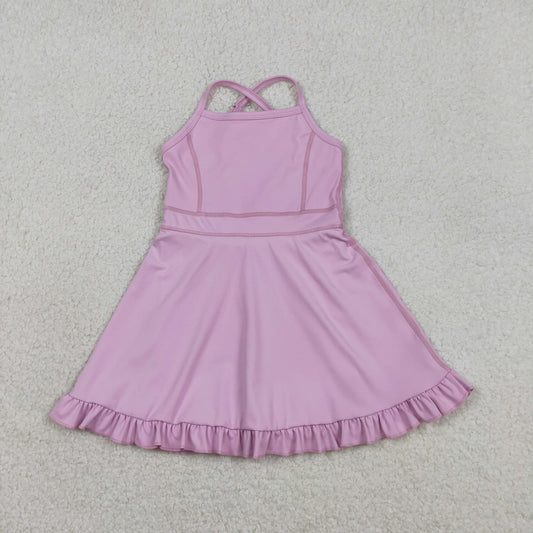 S0712 Baby Girls Pink Strap Yoga Active Shorts Knee Length Dresses
