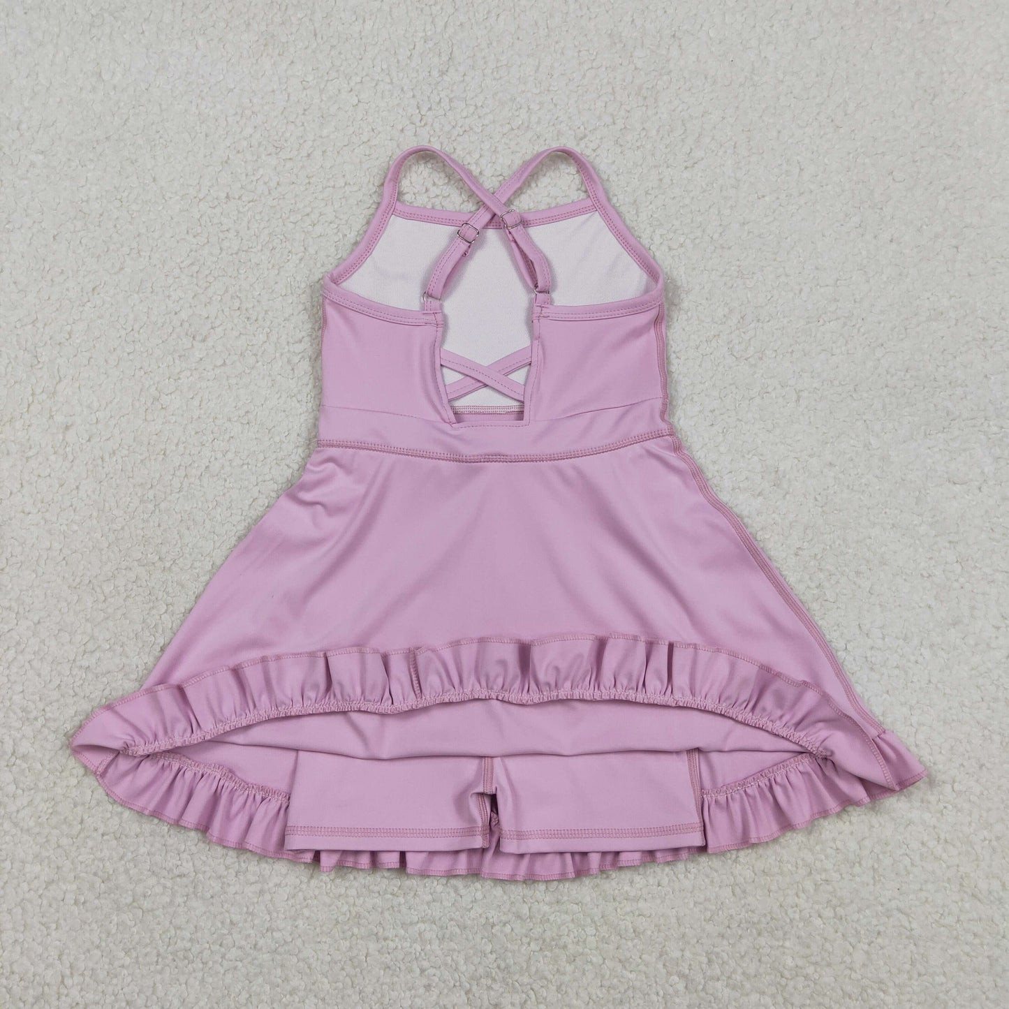 S0712 Baby Girls Pink Strap Yoga Active Shorts Knee Length Dresses