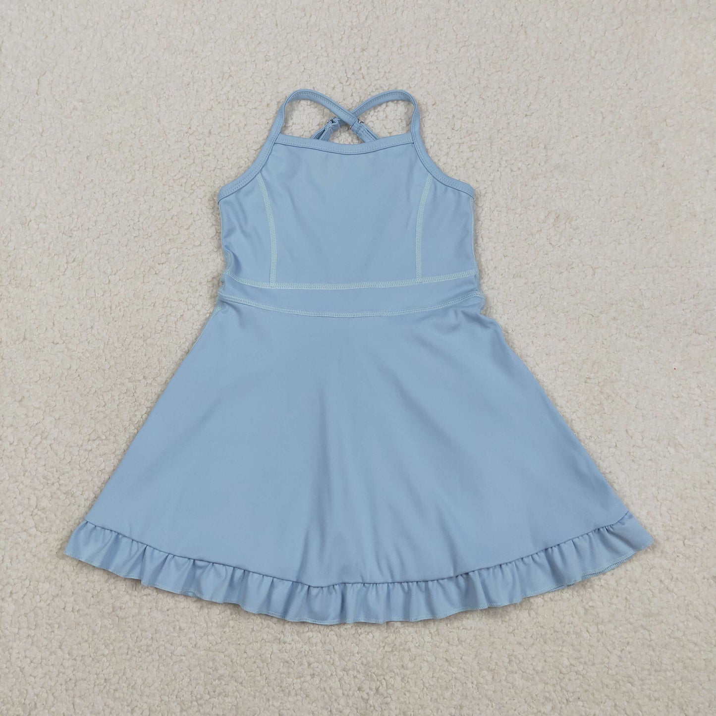 S0713 Baby Girls Blue Strap Yoga Active Shorts Knee Length Dresses