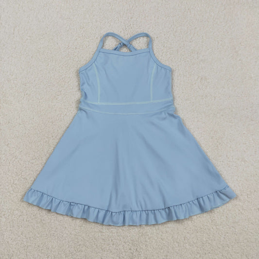 S0713 Baby Girls Blue Strap Yoga Active Shorts Knee Length Dresses
