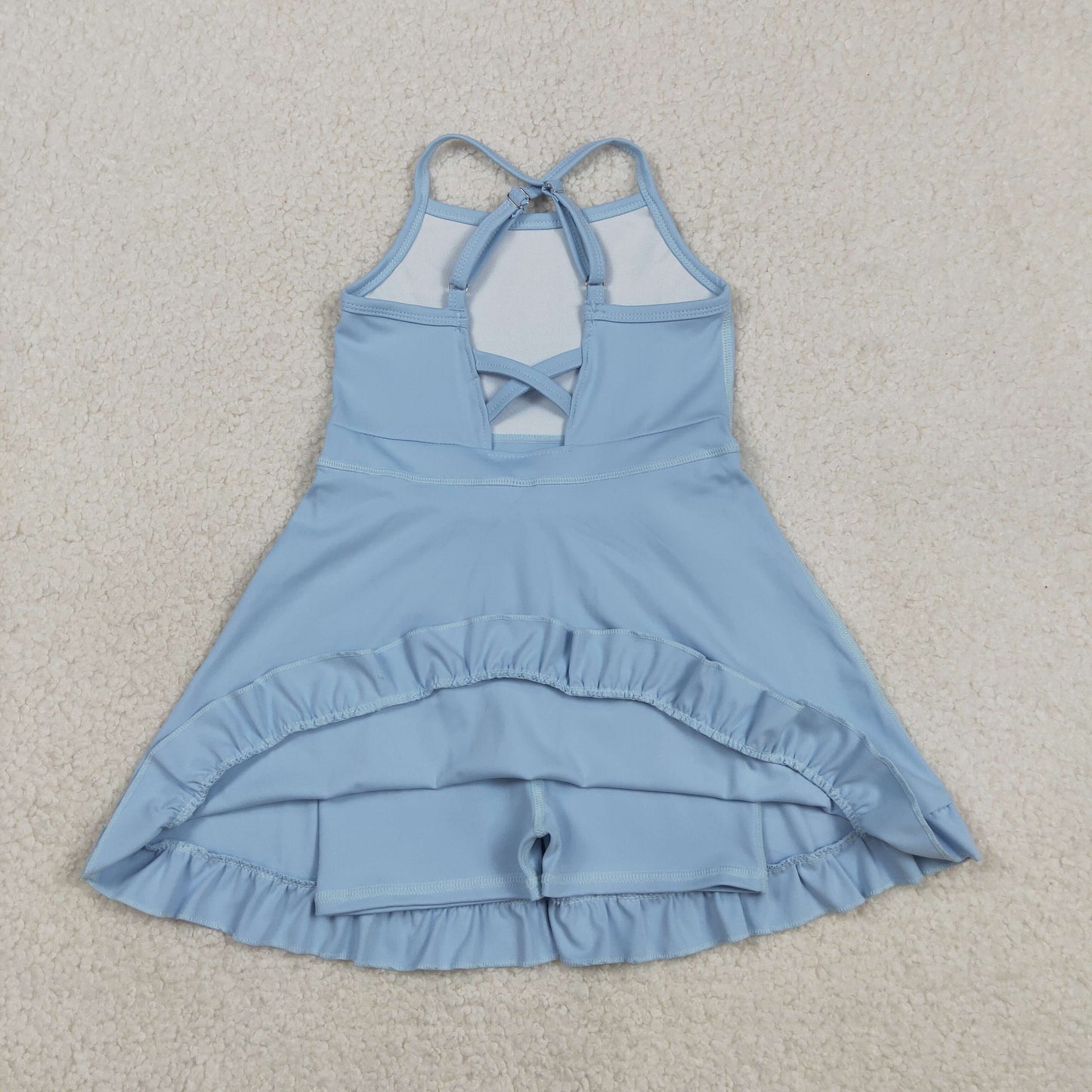 S0713 Baby Girls Blue Strap Yoga Active Shorts Knee Length Dresses