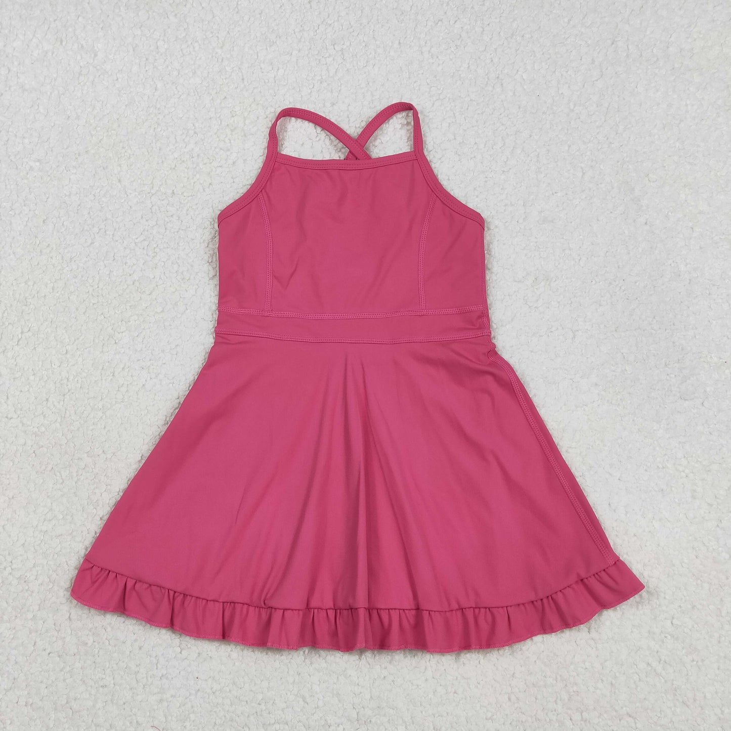 S0727 Baby Girls Hot Pink Strap Yoga Active Shorts Knee Length Dresses