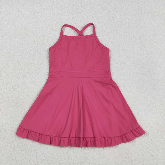 S0727 Baby Girls Hot Pink Strap Yoga Active Shorts Knee Length Dresses