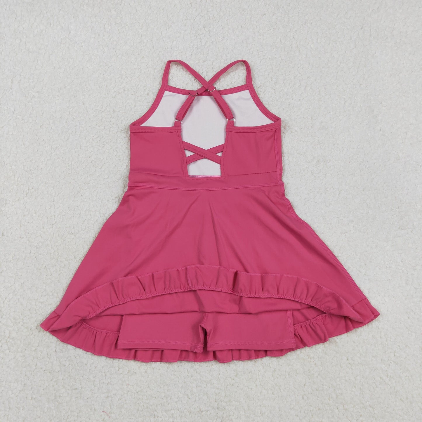S0727 Baby Girls Hot Pink Strap Yoga Active Shorts Knee Length Dresses