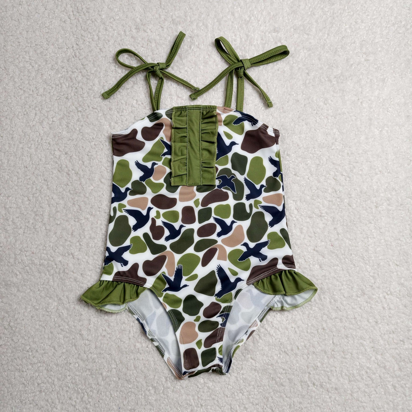 Sibling Baby Kids Green Brown Ducks Camo Hunting Romper Swimsuits