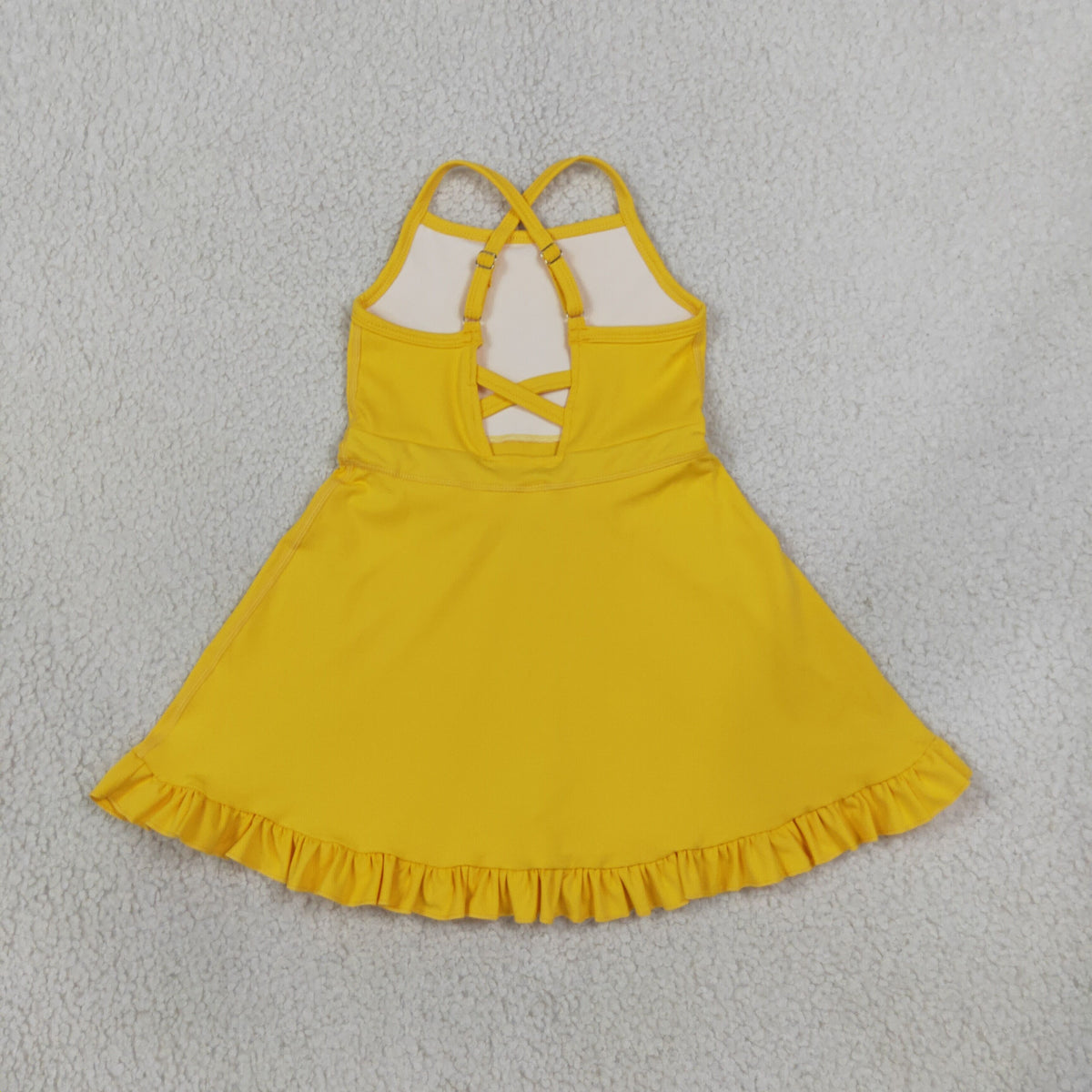 S0781 Baby Girls Yellow Strap Yoga Active Short Ruffle Knee Length Dress