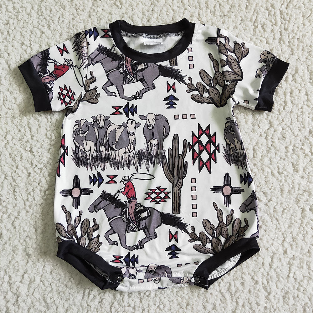 Sibling Baby Boys Western Cows Short Sleeve Summer Rompers
