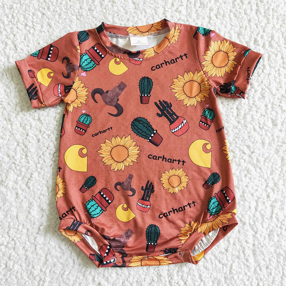 Sibling Baby Boys Western Cows Short Sleeve Summer Rompers