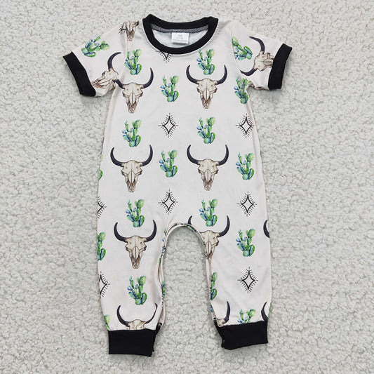 SR0144 Baby boys cactus cows western short sleeve rompers