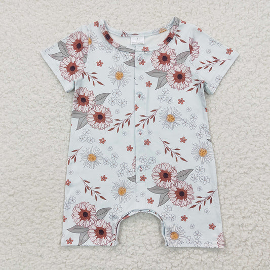 SR0247 baby girl grey flowers shorts sleeve rompers