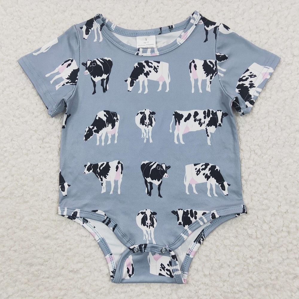 Sibling Baby Boys Western Cows Short Sleeve Summer Rompers