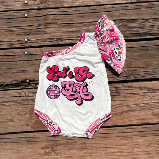 "let's go" baby girls single sleeve romper SR0319