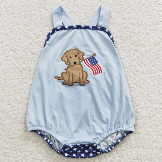 4th of July puppy & flag embroidery bubble romper SR0331