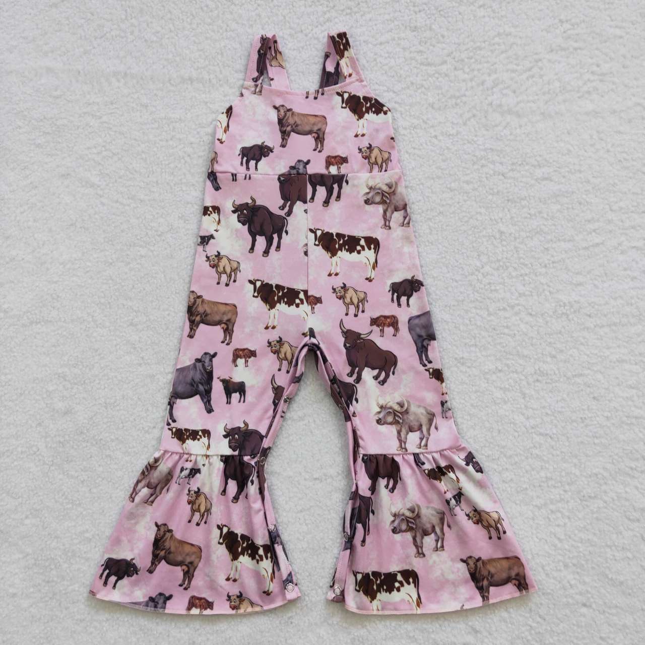 Sibling Baby Girls Strap Western Bell Bottom Jumpsuits