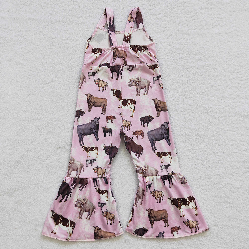 Sibling Baby Girls Strap Western Bell Bottom Jumpsuits